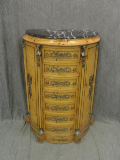 Appraisal: Demilune Burlwood and Marbletop Chest Semainier As is From an