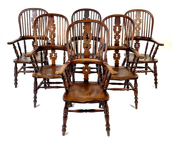 Appraisal: Six English Oak Windsor Chairs Height inches Six English Oak