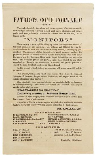 Appraisal: RECRUITING HANDBILL - th New York Infantry Patriots Come Forward