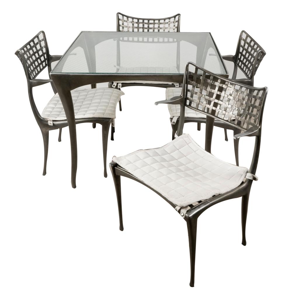 Appraisal: DAN JOHNSON DESIGN 'GAZELLE' ALUMINUM PATIO SETcomprising a table with