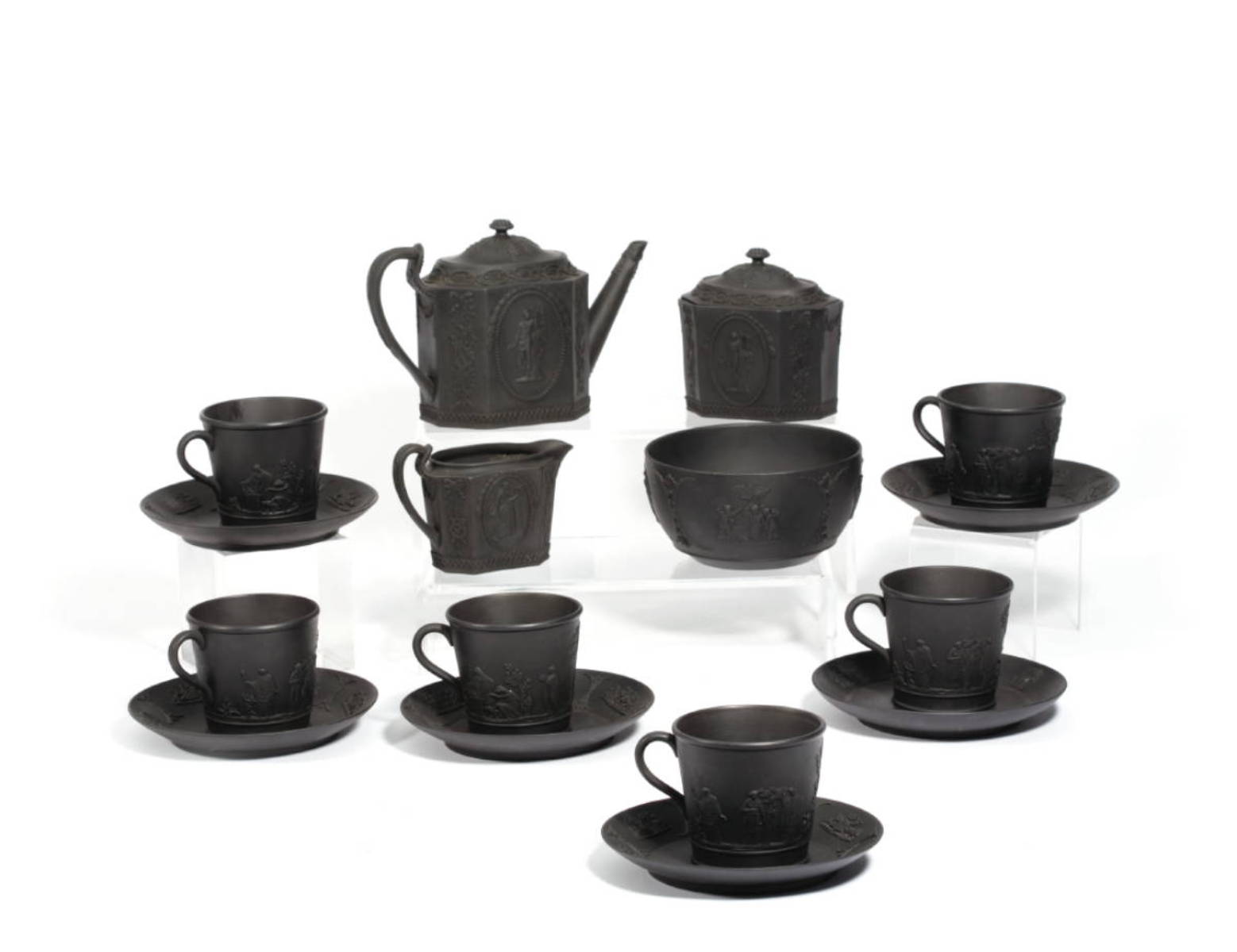 Appraisal: WEDGWOOD BLACK BASALT ASSEMBLED TEA SET NINETEENTH CENTURY Comprising a