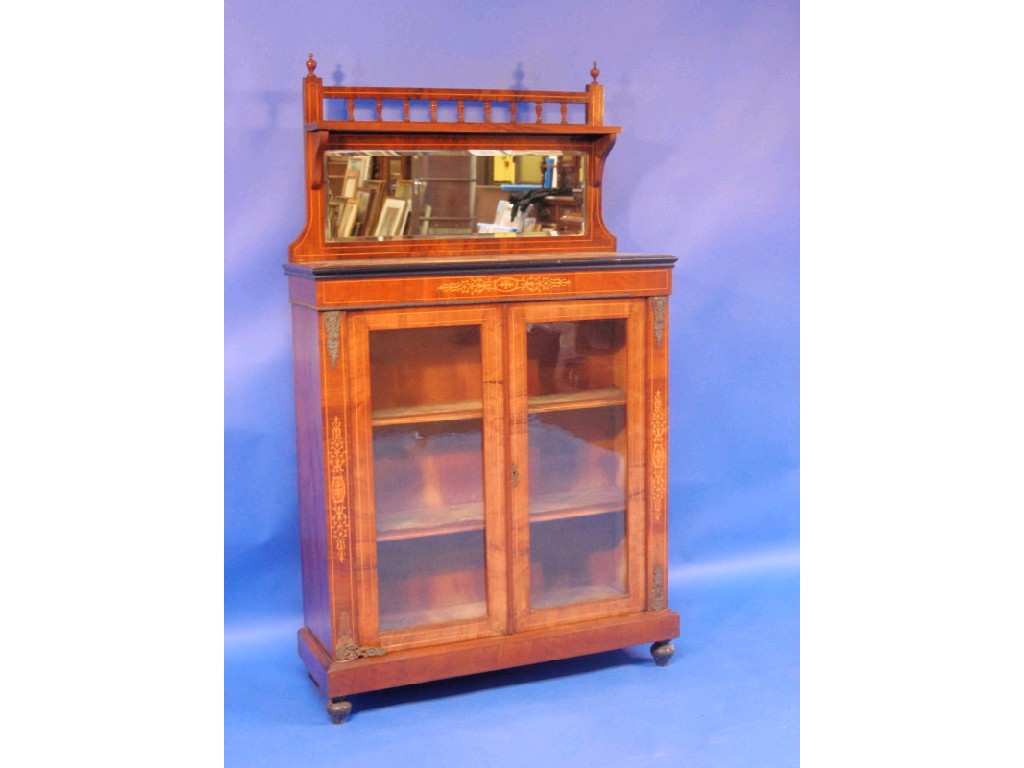 Appraisal: A Victorian walnut marquetry side cabinet with gallery and mirrored