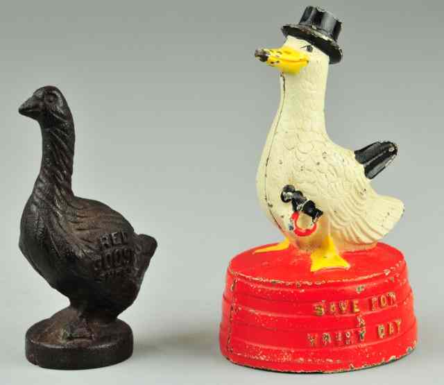 Appraisal: GOOSE AND DUCK STILL BANKS Includes Red Goose Shoes ad