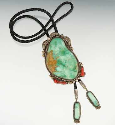 Appraisal: A Native American Sterling Silver Coral and Nevada Green Turquoise