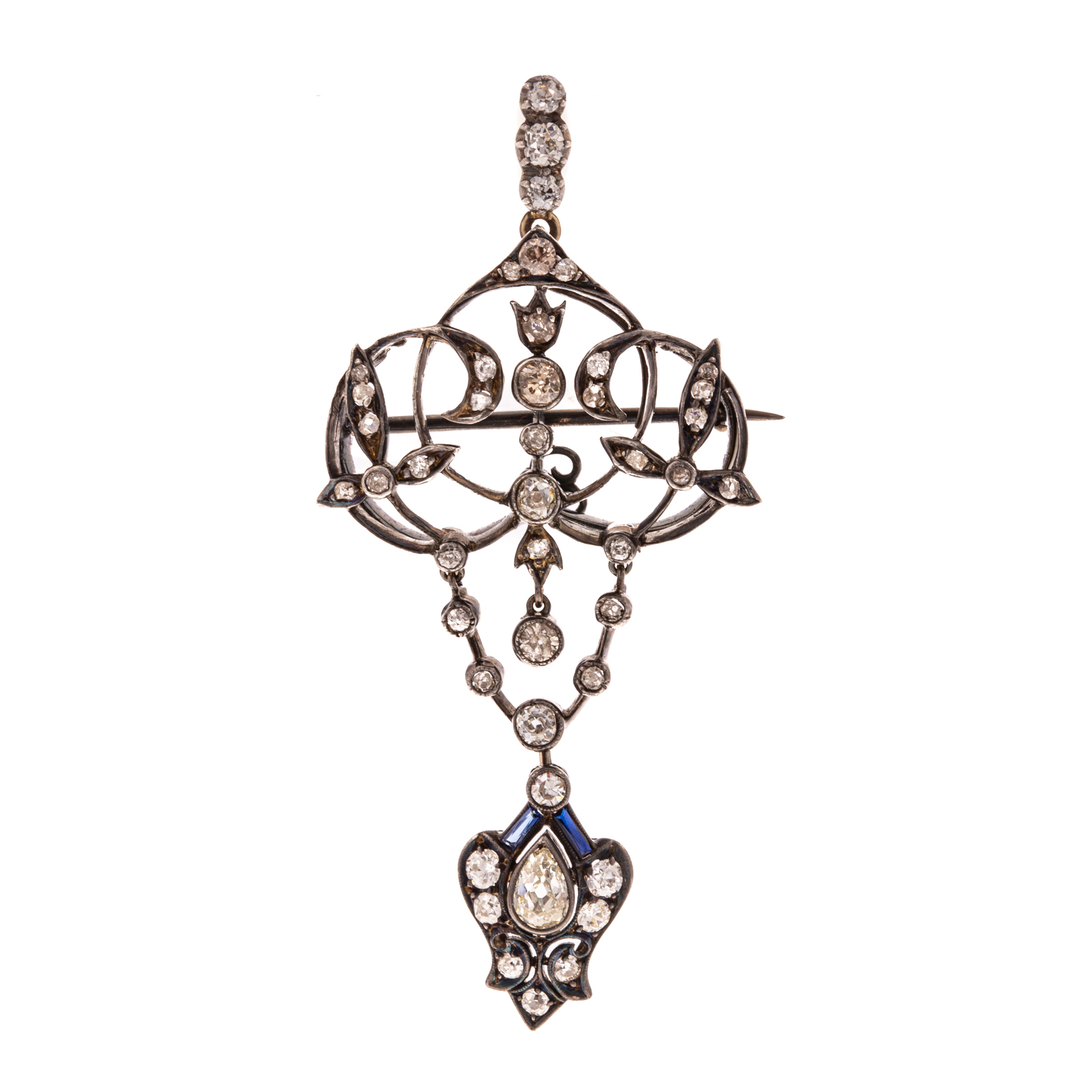 Appraisal: A SILVER-TOPPED EDWARDIAN DIAMOND PENDANT K yellow gold and sterling