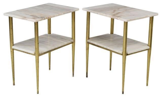 Appraisal: pair Italian modern two-tier brass side tables th c rectangular