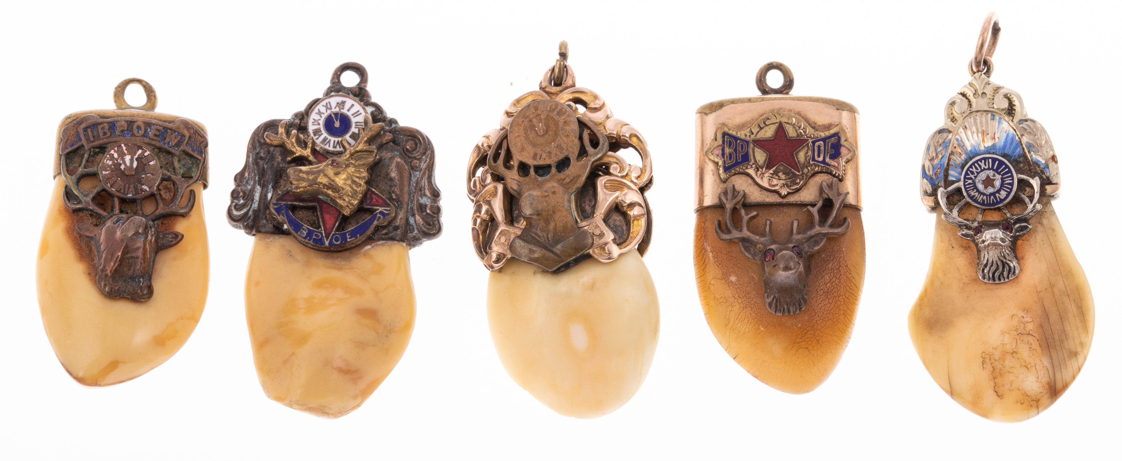 Appraisal: ELKS TOOTH PENDANTS B P O E Five total one