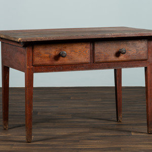 Appraisal: A Red-Stained Pine Two-Drawer Work Table th Century Height x