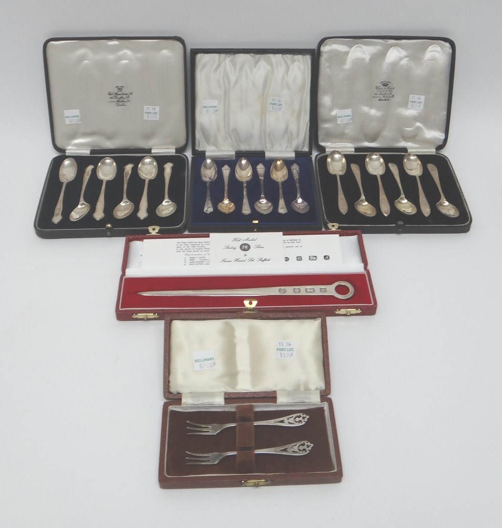 Appraisal: Six silver coffee spoons with bright cut engraved decoration Sheffield