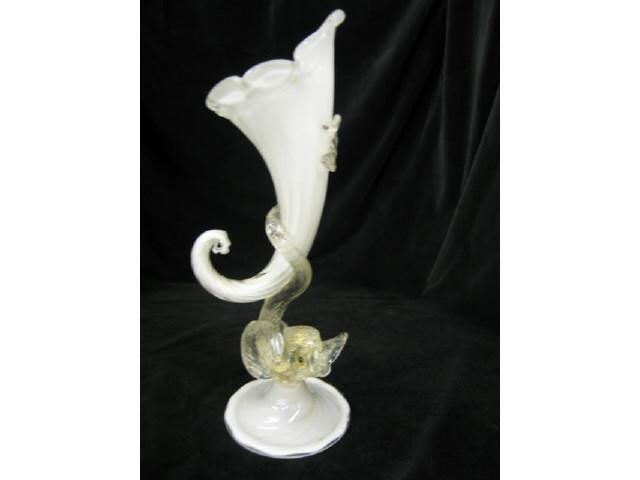 Appraisal: Venetian Art Glass Vase with figural serpent base cornucopia white