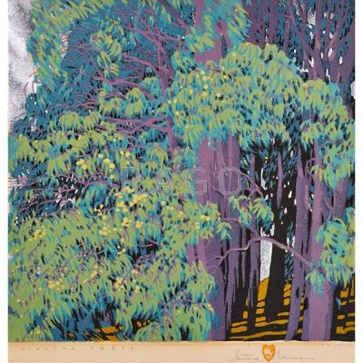 Appraisal: GUSTAVE BAUMANN American - Color woodblock print singing Trees with