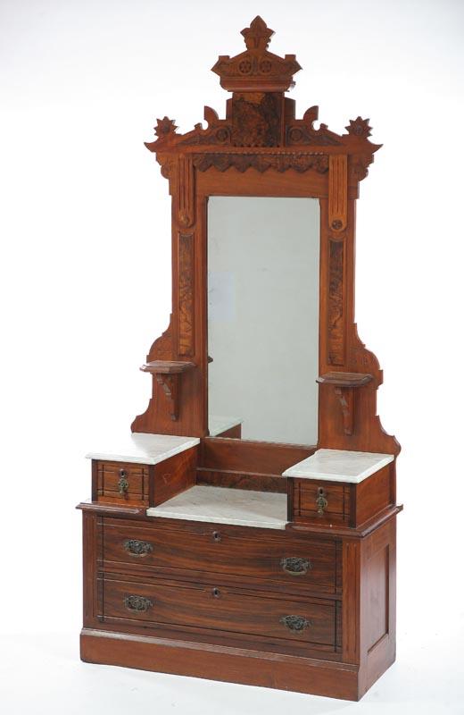 Appraisal: VICTORIAN CHEST WITH MIRROR Walnut wth an intricately carved crest