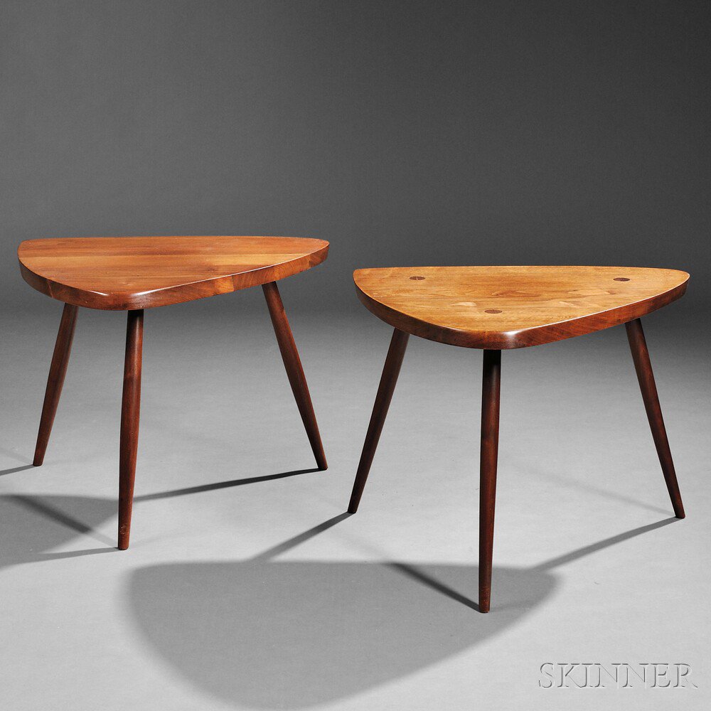 Appraisal: Two George Nakashima - Wohl End Tables American walnut New