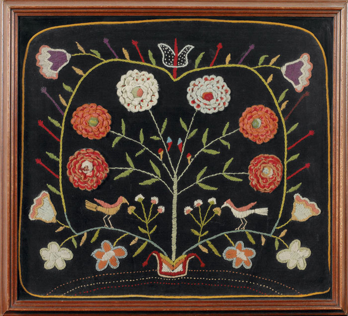 Appraisal: RARE AMERICAN WOOL EMBROIDERED AND CLIPPED WOOLWORK FLORAL PICTURE ON