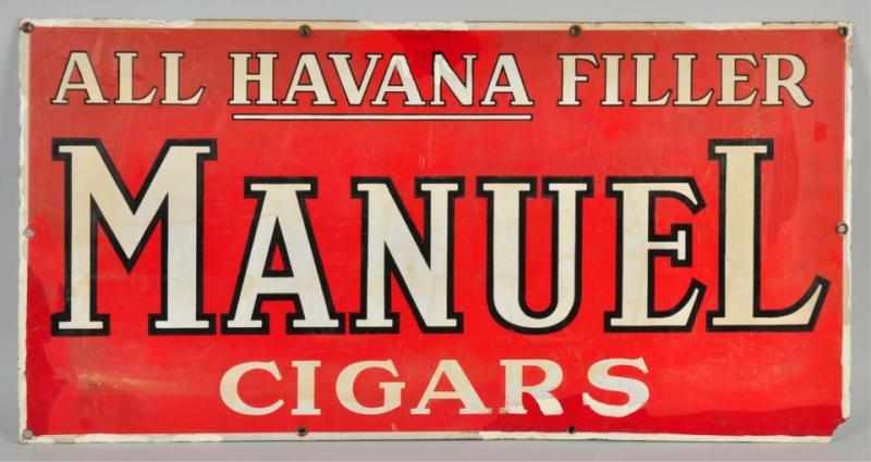 Appraisal: Porcelain Manuel Cigars Sign Description Unusual sign in decent overall