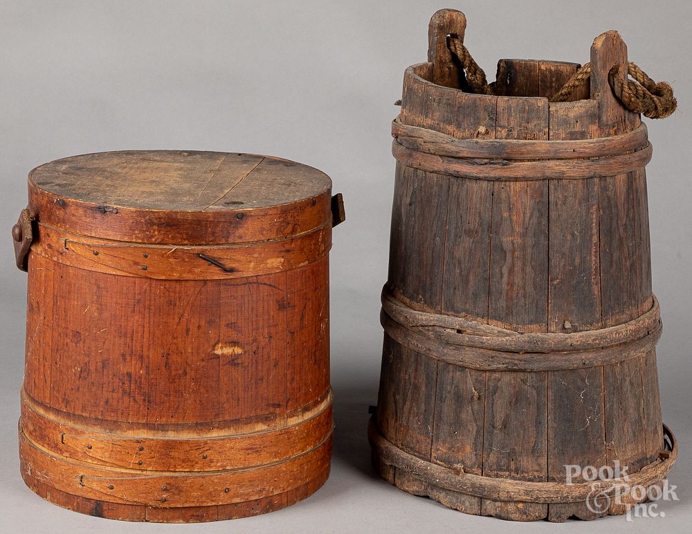 Appraisal: Staved bucket together with a firkin Staved bucket together with