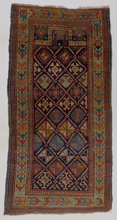 Appraisal: Caucasian Polychrome Geometric Prayer Carpet Rug Caucasus Region Circa Polychrome