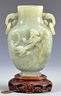 Appraisal: Jade Vase with Chih Lung Dragon and Bats Chinese celadon