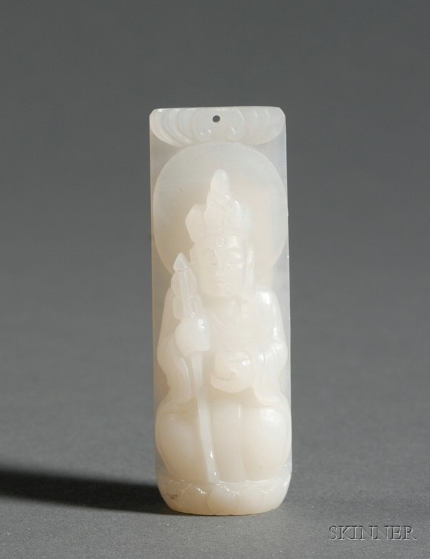 Appraisal: White Jade Pendant China th century seated image of Kuan