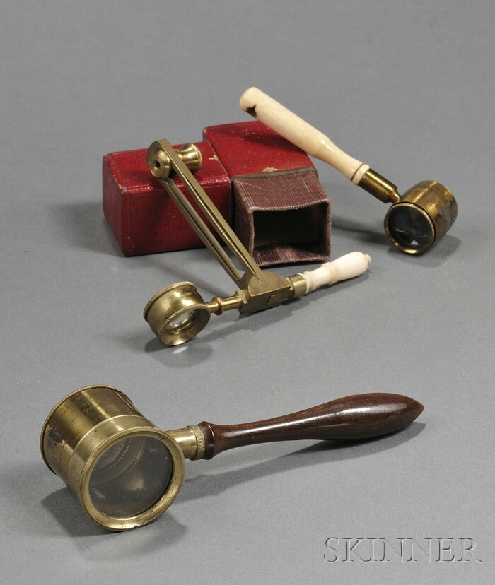 Appraisal: Three Handheld Microscopes th century an ivory-handled flea microscope lacks