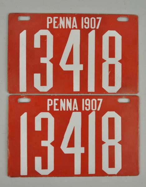 Appraisal: Set Of Pennsylvania Porcelain License Plates The back is stamped