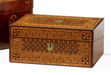 Appraisal: Victorian tunbridgeware parquetry writing slope th century The lid and