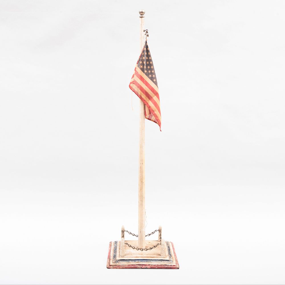 Appraisal: American Folk Art Painted Wood Model of Flag Pole with