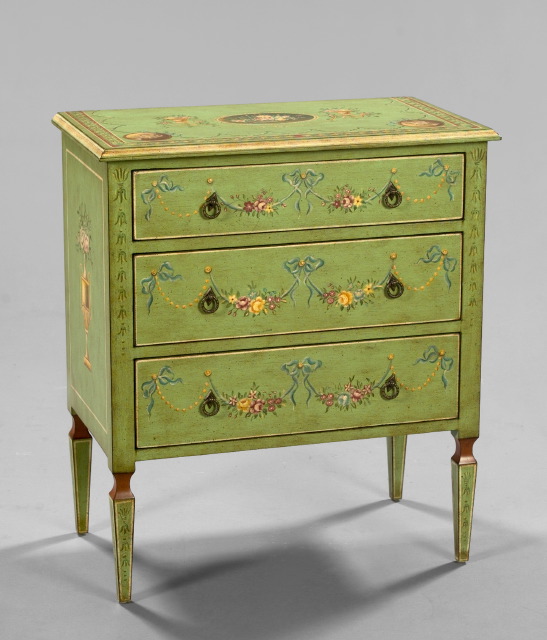 Appraisal: Chelsea House Polychromed and Antiqued Three-Drawer Dwarf Commode in the