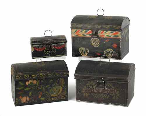 Appraisal: Four painted tole document boxes late th c tallest -