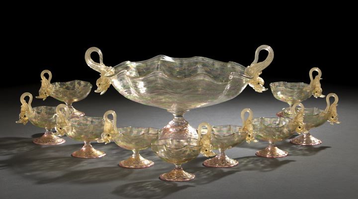 Appraisal: Fine Ten-Piece Murano Gold-Included Glass Fruit Dessert Service first quarter