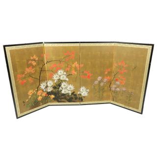 Appraisal: th Century Japanese Four Panel Screen with Floral Decoration th