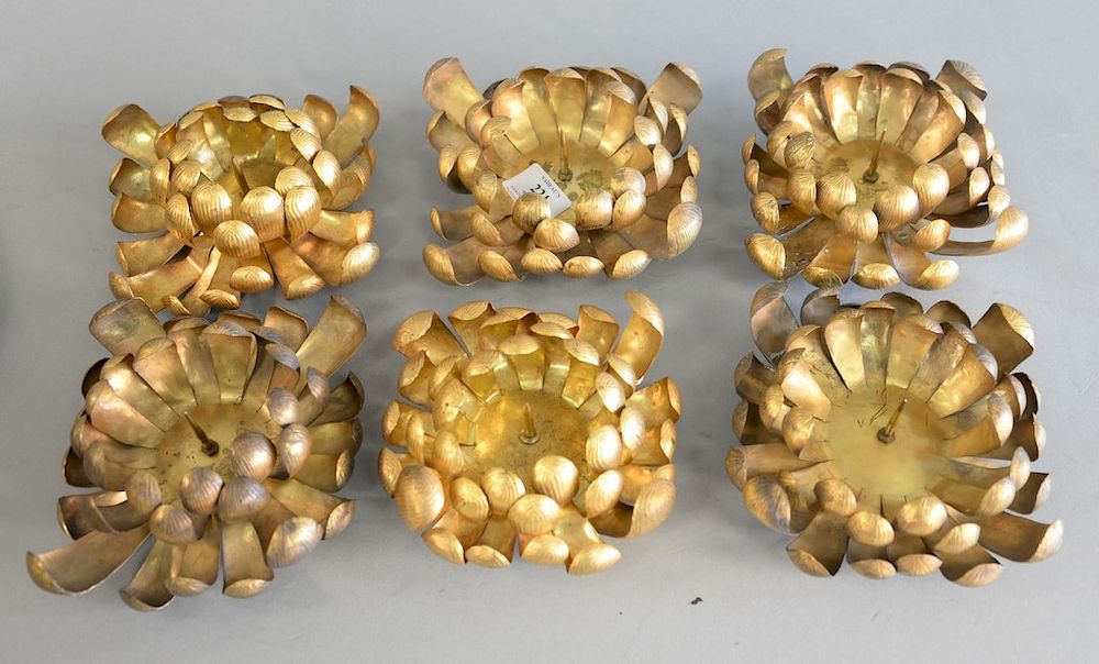 Appraisal: Set of six brass flower prickets Japanese lotus form candle