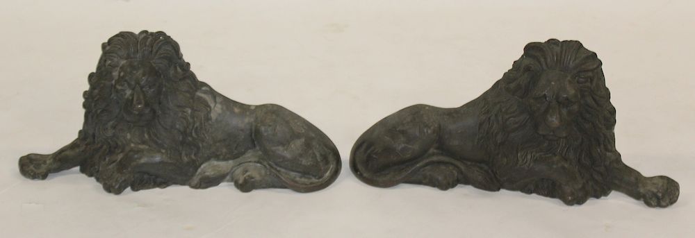 Appraisal: Antique Pair of Bronze Lions Good age heavy and appear