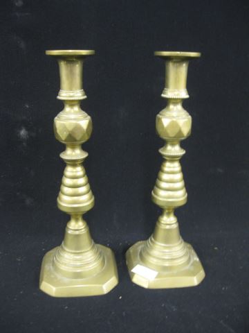 Appraisal: Pair of Brass Beehive Candlesticks push-up style circa excellent