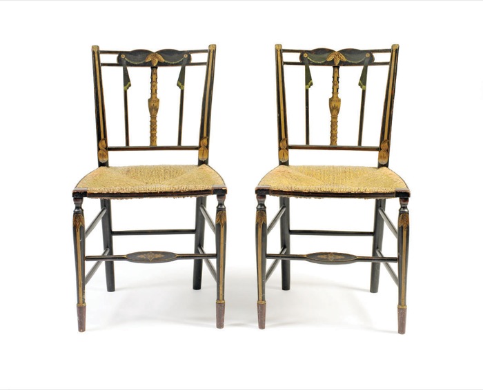 Appraisal: PAIR OF MASSACHUSETTS FEDERAL PAINTED AND DECORATED FANCY CHAIRS CIRCA