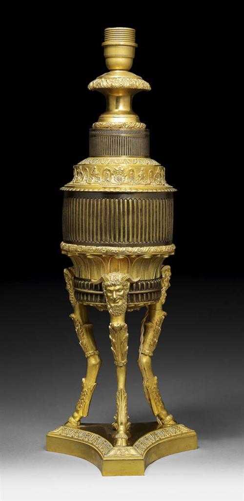 Appraisal: GILT AND BURNISHED BRONZE TABLE LAMP late Louis XVI Paris