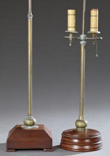 Appraisal: Two Brass and Mahogany Table Lamps th c one o