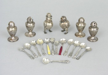 Appraisal: A Collection of Silver Salt Spoons and Salt Pepper Shakers