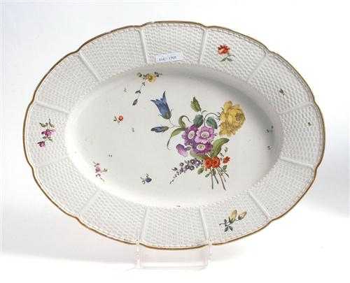 Appraisal: FLORAL DECORATED PLATTER Ludwigsburg circa Basket weave edge Painted with