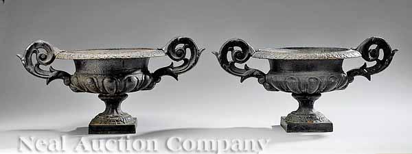 Appraisal: A Pair of American Rococo Cast Iron Garden Urns mid-