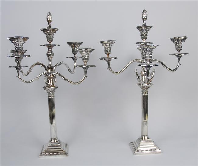 Appraisal: PAIR OF SILVER PLATED COLUMNAR FORM FIVE LIGHT CANDELABRA height