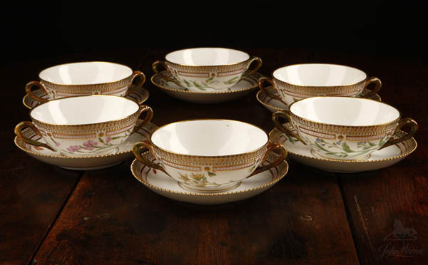 Appraisal: Six Royal Copenhagen Flora Danica soup bowls Six Royal Copenhagen