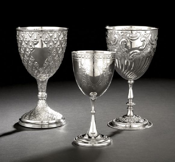 Appraisal: Three Large Victorian Silverplate Goblets fourth quarter th century including