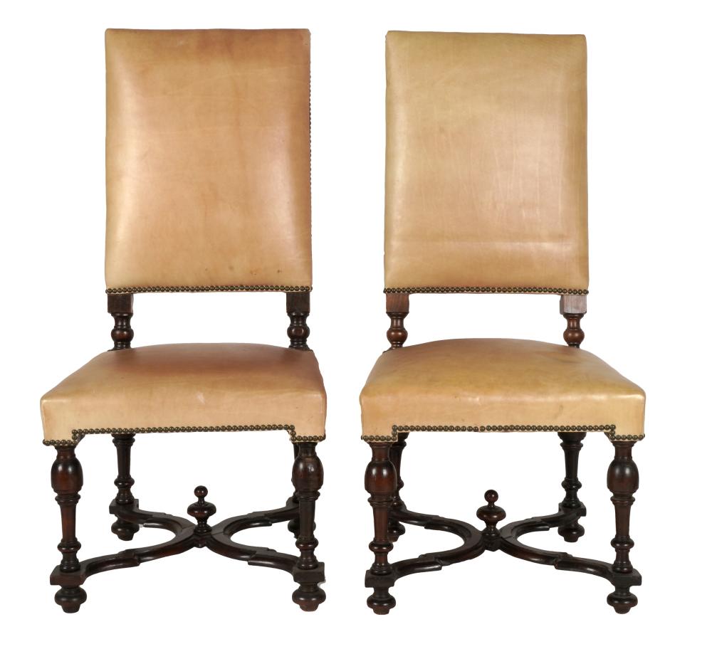 Appraisal: PAIR OF BAROQUE-STYLE SIDE CHAIRScontemporary unsigned stained wood and tan