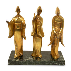 Appraisal: Three Japanese Brass Figures of Odori Dancers Mid th Century