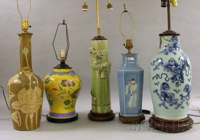 Appraisal: Five Assorted Asian Decorated Ceramic Table Lamps ht to in