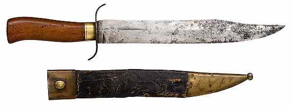 Appraisal: Confederate Bowie Knife clip point blade with iron quillon Wood