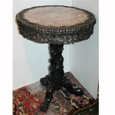 Appraisal: Chinese Marble Top Carved Teakwood Side Table Estimate -