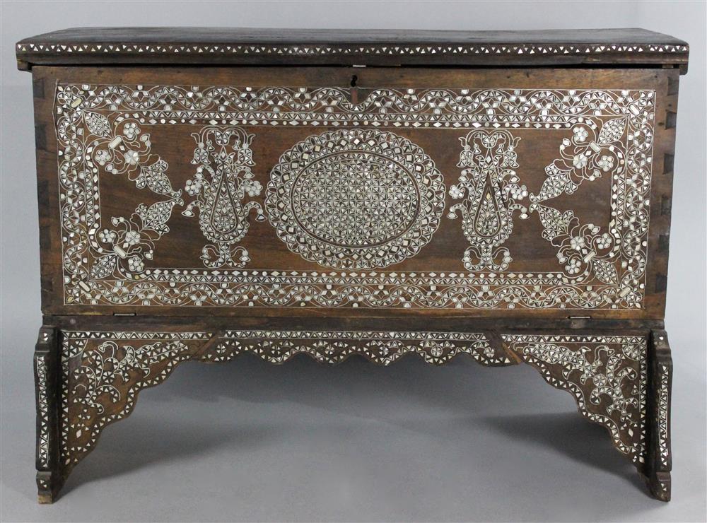 Appraisal: LATE TH CENTURY SYRIAN CHEST WITH MOTHER OF PEARL INLAY