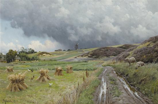 Appraisal: PEDER MORK MONSTED Danish - The Corn Stooks oil on